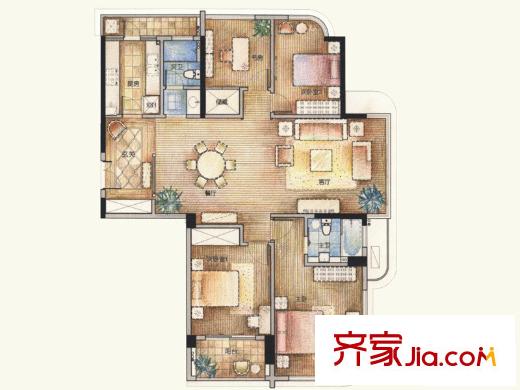 雅戈?duì)柡盎▓@戶型圖140平方米 4室2廳2衛(wèi)1廚