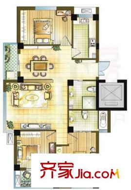 雅戈爾東湖馨園戶型圖3室2廳2衛(wèi)1廚 3室2廳2衛(wèi)1廚