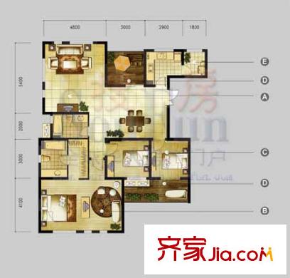 金地國際花園戶型圖3室2廳 3室2廳2衛(wèi)1廚