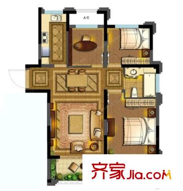 青林灣六期 3室2廳戶型圖