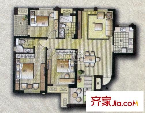 寧興城市花園 3室2廳1衛(wèi)1廚 戶型圖