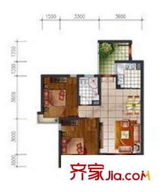 奧克斯盛世天城 2室2廳1衛(wèi)1廚 戶型圖