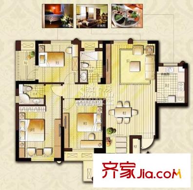 寧興城市花園 3室2廳2衛(wèi)1廚 戶型圖