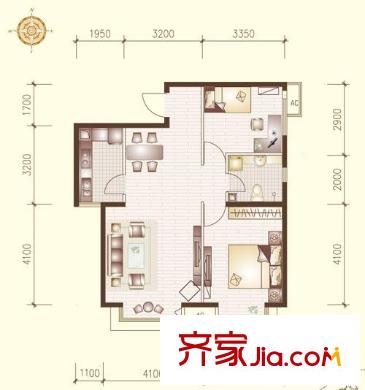 高第花園戶型圖B戶型 2室2廳1衛(wèi)1廚