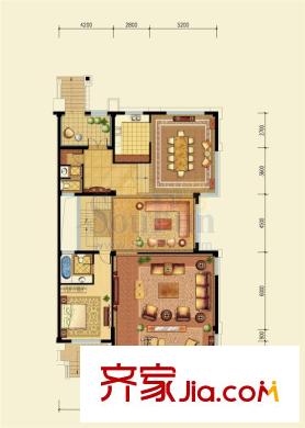 雅戈?duì)栭L島花園別墅E1戶型一層 1室3廳1衛(wèi)1廚