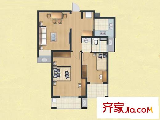 萬科金色水岸 2室1廳1衛(wèi)1廚 戶型圖