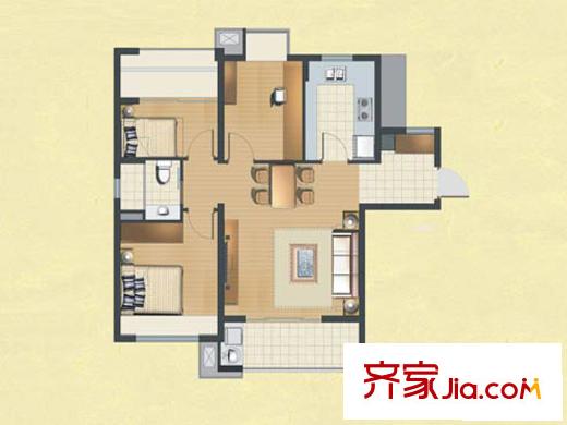 萬科金色水岸 3室1廳1衛(wèi)1廚 戶型圖