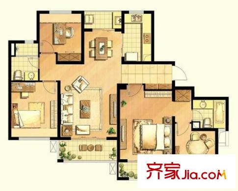 萬科金色水岸 4室2廳2衛(wèi)1廚 戶型圖