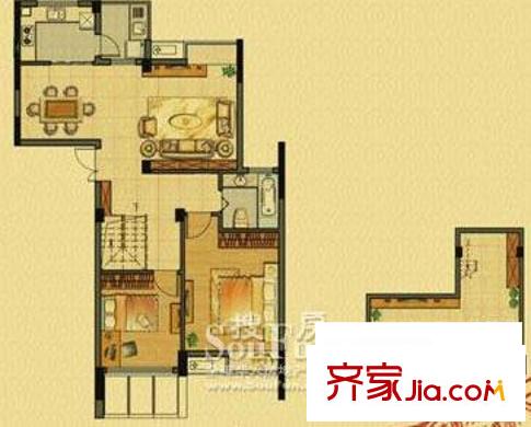 銀億上上城戶型圖戶型B3 2室2廳1衛(wèi)1廚