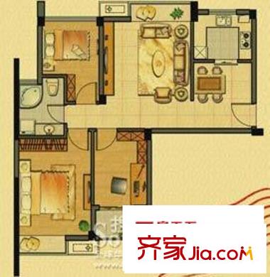 銀億上上城戶型圖戶型C1 3室2廳1衛(wèi)1廚