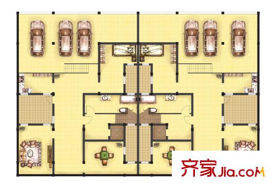 興潤桃源府邸戶型圖雙拼別墅B戶型地下室 