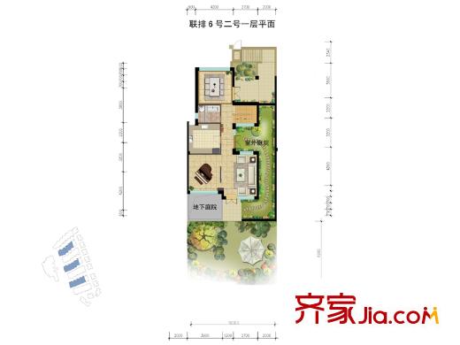 錢湖沐橋戶型圖聯(lián)排6號(hào)樓2號(hào)一層平面 