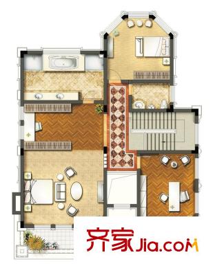 錢湖御景灣As戶型二層 3室2廳3衛(wèi)1廚