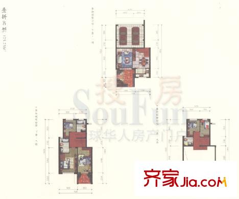 慈湖逸墅戶型圖疊拼B型 4室2廳2衛(wèi)