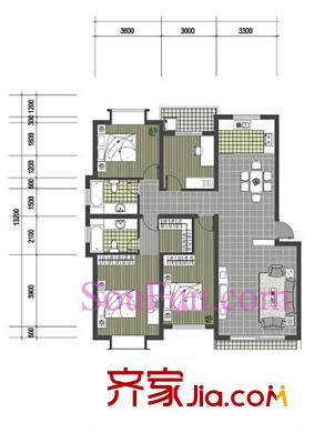 淺水灣城市花園別墅戶型圖4室2廳 4室2廳2衛(wèi)1廚