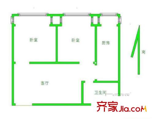 鳳東樓戶型圖二居室戶型圖 2室1廳1衛(wèi)1廚