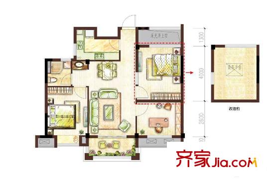 開(kāi)元九龍湖畔B戶(hù)型 3室2廳1衛(wèi)1廚