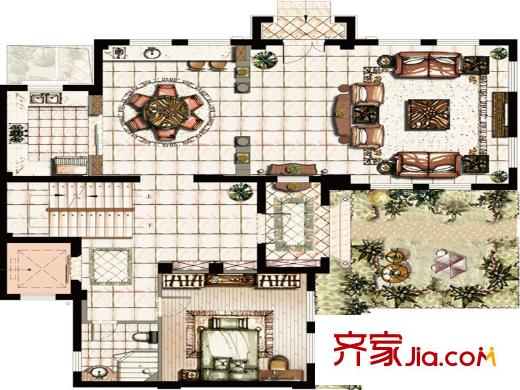 東半島山河墅C2戶型一層 1室2廳1衛(wèi)1廚