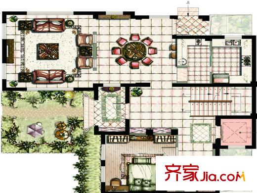 東半島山河墅C1戶型一層 1室2廳1衛(wèi)1廚