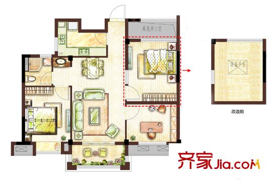 開(kāi)元九龍湖畔春漫里B戶(hù)型 3室2廳1衛(wèi)1廚