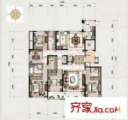 南塘金茂府E戶型 10#西邊套 5室2廳3衛(wèi)1廚