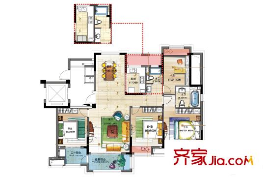梁祝文化小鎮(zhèn)天逸灣H戶型 4室2廳2衛(wèi)1廚