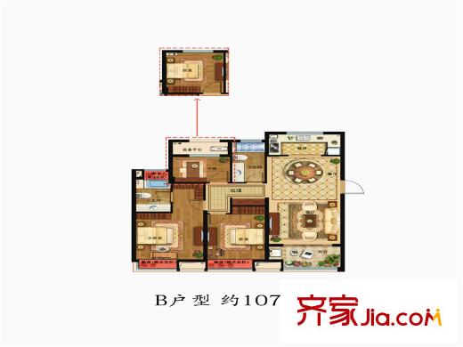 鉑悅府1、2、10#樓B戶型 3室2廳2衛(wèi)1廚