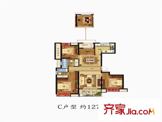 鉑悅府4、5、7、8#樓C戶型 4室2廳2衛(wèi)1廚
