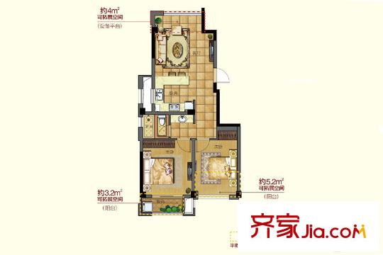 銀億都會(huì)國際A1戶型 2室2廳1衛(wèi)1廚