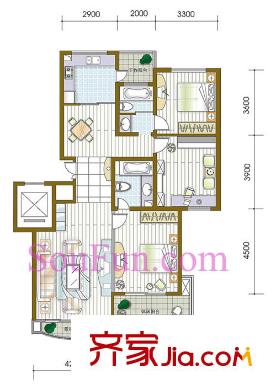雅戈?duì)枛|湖花園二期戶型圖美景閣A型 3室2廳2衛(wèi)1廚