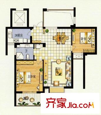 華豐紫郡 2室2廳1衛(wèi)1廚 戶型圖