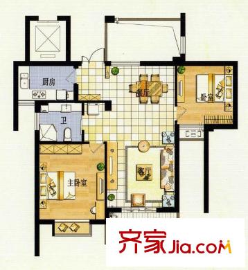 華豐紫郡 2室2廳1衛(wèi)1廚 戶型圖