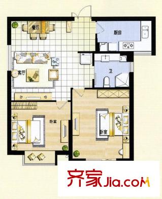 華豐紫郡 2室2廳1衛(wèi)1廚 戶型圖