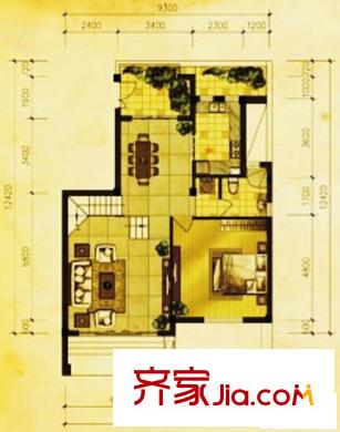 BOBO城戶型圖C戶型-一樓 1室2廳1衛(wèi)1廚