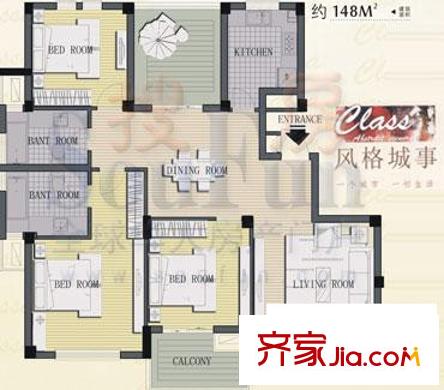 風(fēng)格城事戶型圖小高層標(biāo)準(zhǔn)層 3室2廳2衛(wèi)1廚