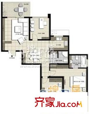 風(fēng)格城事 3室2廳1衛(wèi)1廚 戶型圖