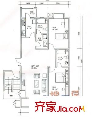 河畔人家戶型圖2室2廳2衛(wèi)1廚