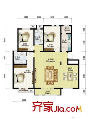 海泰海港花園B類洋房三層01、02戶型 3室2廳2衛(wèi)1廚