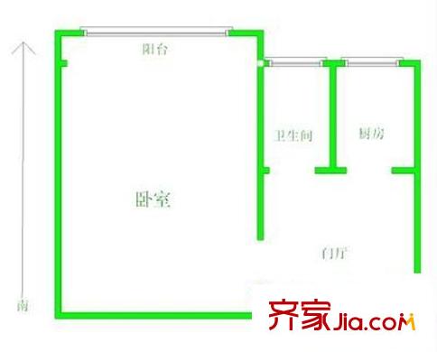 25號(hào)山西南里 1室 戶型圖