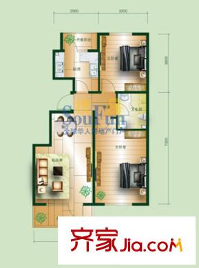 曹妃甸國際生態(tài)城萬年麗海花城戶型圖ET戶型 2室2廳1衛(wèi)1廚