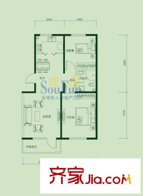 曹妃甸國際生態(tài)城萬年麗?；ǔ菓粜蛨DE戶型 2室2廳1衛(wèi)1廚