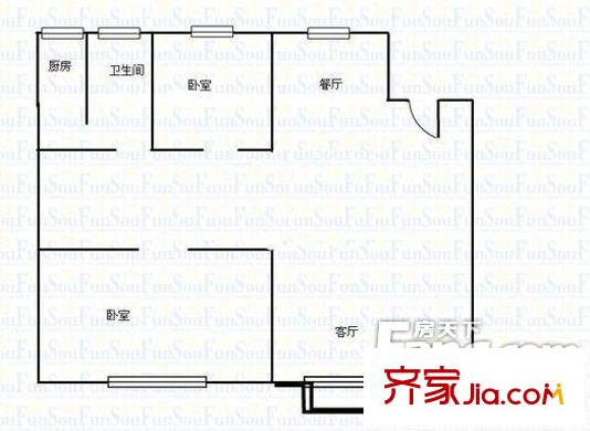 瑞馨公寓戶型圖2居室 2室2廳1衛(wèi)1廚