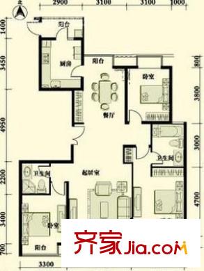 金典花園戶型圖戶型圖 4室2廳2衛(wèi)1廚
