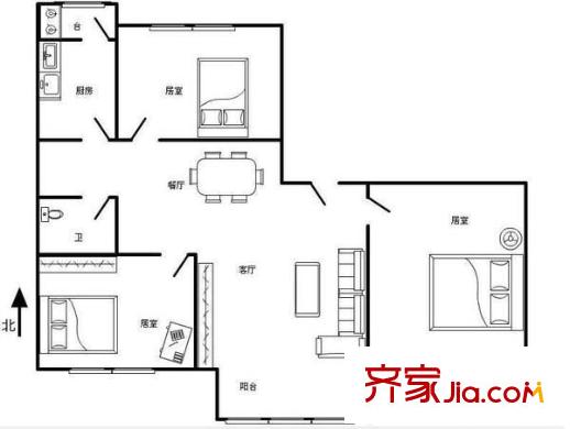 晨陽里戶型圖戶型圖 3室1廳1衛(wèi)1廚