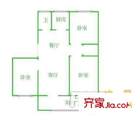 中山門南里戶型圖戶型圖 3室2廳1衛(wèi)1廚