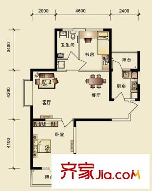 城市名居戶型圖1號樓A1戶型 2室2廳1衛(wèi)