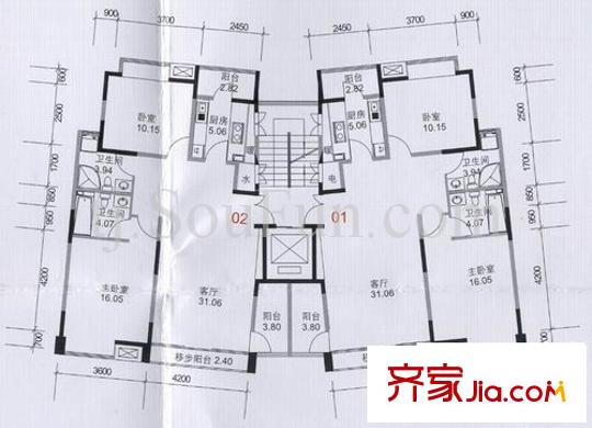泰達(dá)時(shí)代戶型圖A2 2室1廳2衛(wèi)