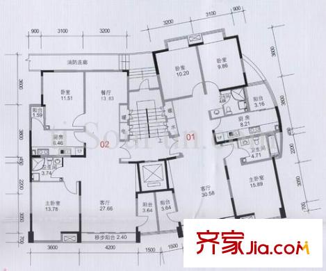 泰達(dá)時代戶型圖A3 3室2廳2衛(wèi)