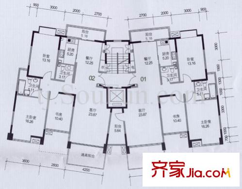 泰達(dá)時代戶型圖B3 3室2廳2衛(wèi)