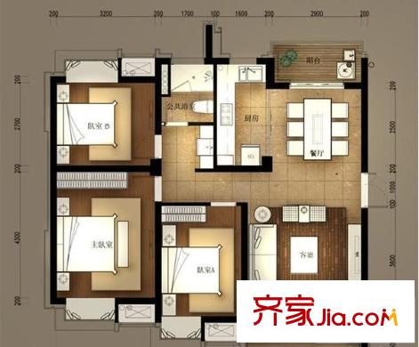 華納豪園戶型圖戶型圖 3室2廳2衛(wèi)1廚